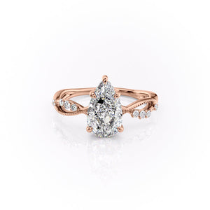The Daisy Set  With A 2.5 Carat Pear 14K Rose Gold Moissanite