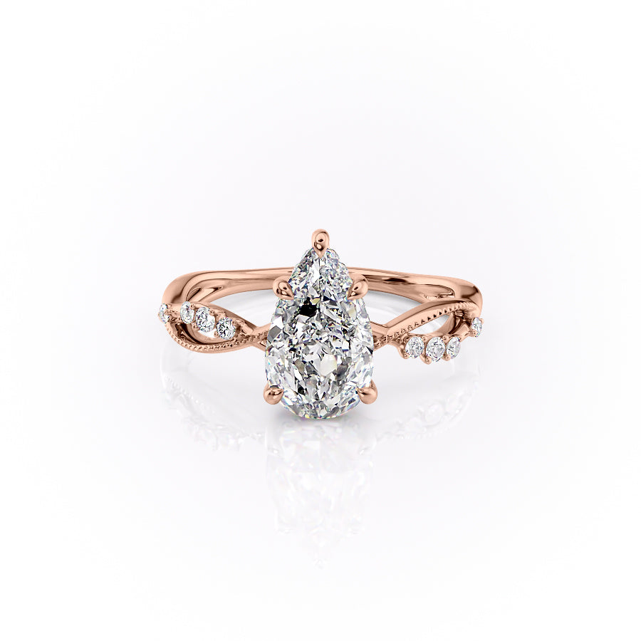 The Daisy Set With A 1 Carat Pear 14K Rose Gold Lab Diamond
