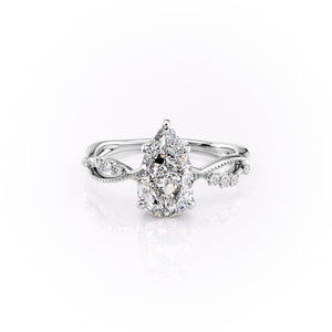 The Daisy Set  With A 2 Carat Pear 14K White Gold Moissanite