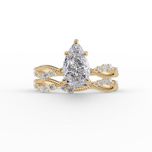 The Daisy Set  With A 4 Carat Pear 18K Yellow Gold Moissanite