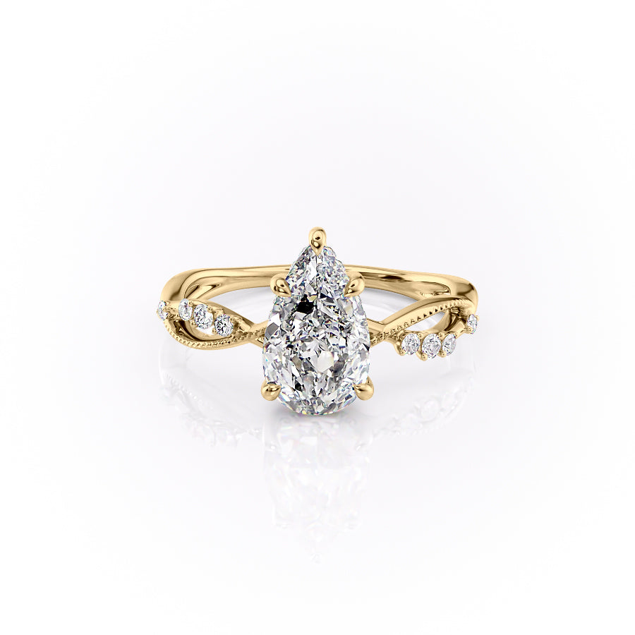 The Daisy Set  With A 1 Carat Pear 14K Yellow Gold Moissanite