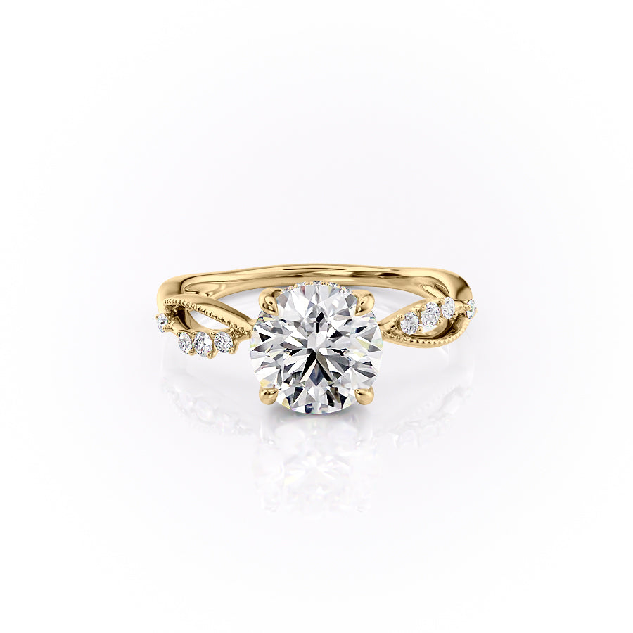 The Daisy Set  With A 3.5 Carat Round 18K Yellow Gold Moissanite