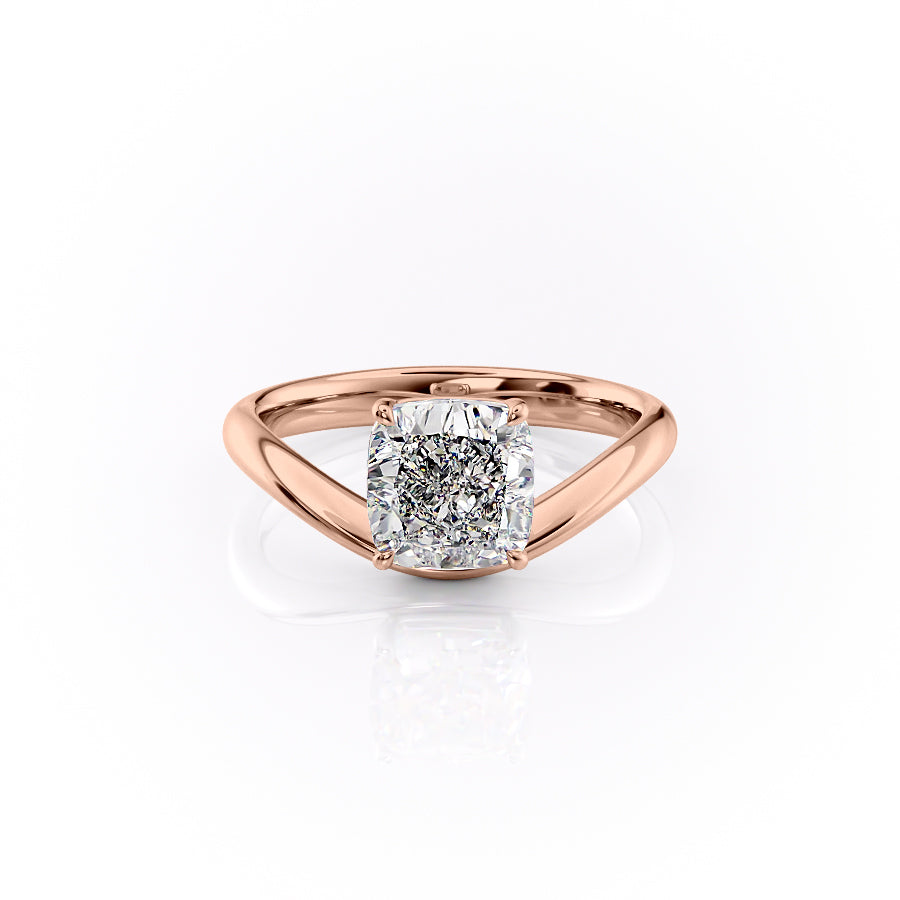 The Berta Set  With A 3.5 Carat Cushion 14K Rose Gold Moissanite