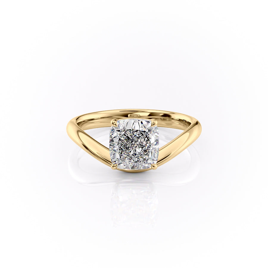 The Berta Set  With A 5 Carat Cushion 18K Yellow Gold Moissanite
