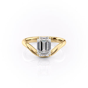 The Berta Set  With A 1.5 Carat Emerald 14K Yellow Gold Moissanite