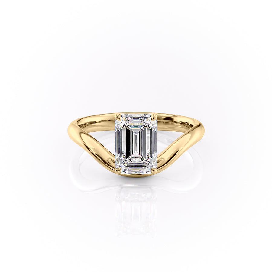 The Berta Set  With A 4 Carat Emerald 14K Yellow Gold Moissanite