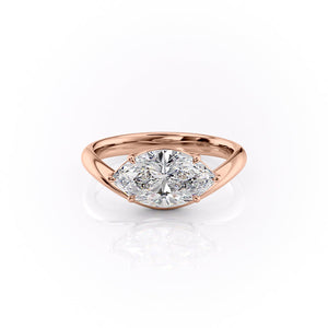 The Berta Set  With A 5 Carat Marquise 14K Rose Gold Moissanite