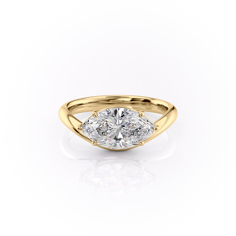 The Berta Set  With A 1.5 Carat Marquise 14K Yellow Gold Moissanite