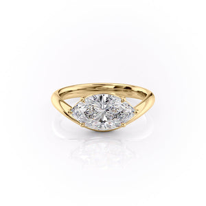 The Berta Set  With A 1 Carat Marquise 14K Yellow Gold Moissanite