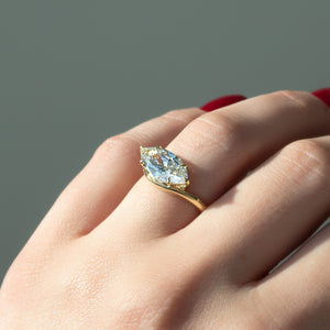 The Berta Set  With A 2.5 Carat Marquise 14K Yellow Gold Moissanite
