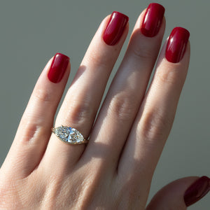 The Berta Set  With A 2.5 Carat Marquise 14K Yellow Gold Moissanite
