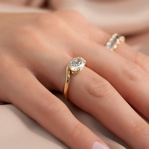 The Berta Set  With A 2.5 Carat Oval 18K Yellow Gold Moissanite