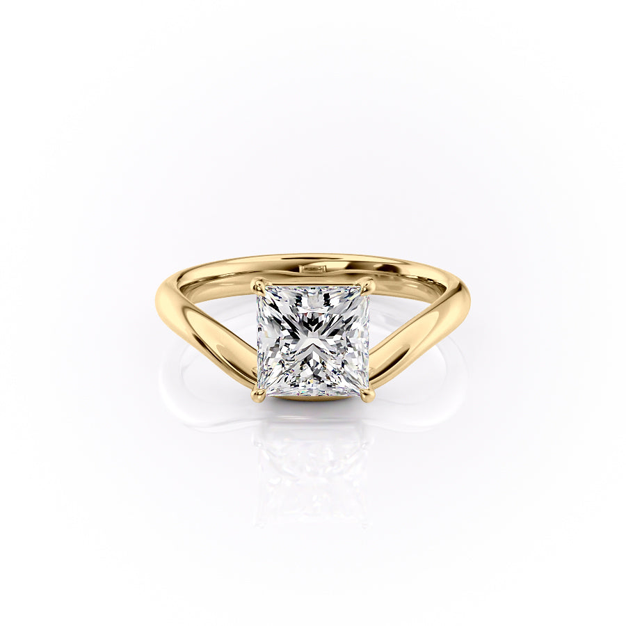The Berta Set  With A 2.5 Carat Princess 18K Yellow Gold Moissanite