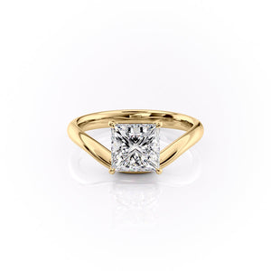 The Berta Set  With A 3 Carat Princess 14K Yellow Gold Moissanite