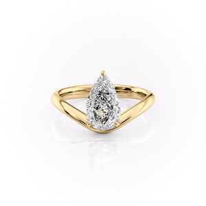 The Berta Set  With A 5 Carat Pear 14K Yellow Gold Moissanite