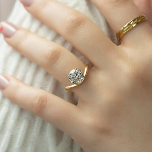 The Berta Set  With A 1 Carat Round 14K Yellow Gold Moissanite