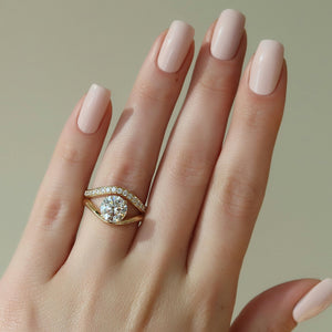The Berta Set  With A 5 Carat Round 18K Yellow Gold Moissanite