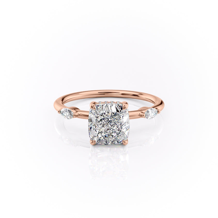 The Nicole Set  With A 2 Carat Cushion 14K Rose Gold Moissanite