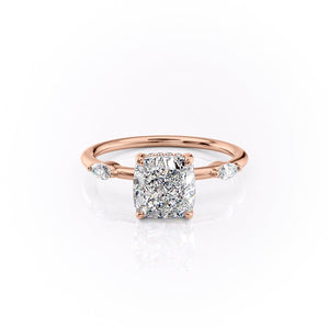 The Nicole Set  With A 2 Carat Cushion 14K Rose Gold Moissanite