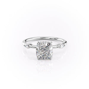 The Nicole Set  With A 5 Carat Cushion 18K White Gold Moissanite