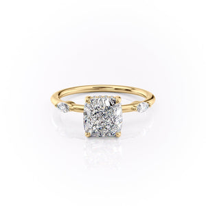 The Nicole Set  With A 2.5 Carat Cushion 18K Yellow Gold Moissanite