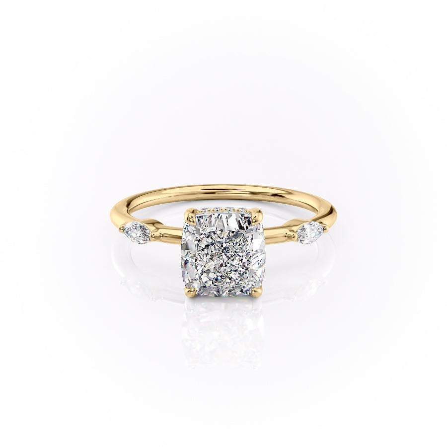 The Nicole Set With A 1 Carat Cushion 18K Yellow Gold Lab Diamond