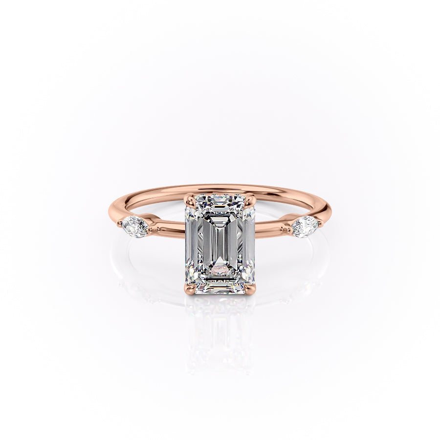 The Nicole Set  With A 3 Carat Emerald 18K Rose Gold Moissanite