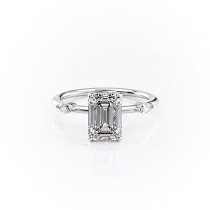 The Nicole Set  With A 1 Carat Emerald 18K White Gold Moissanite