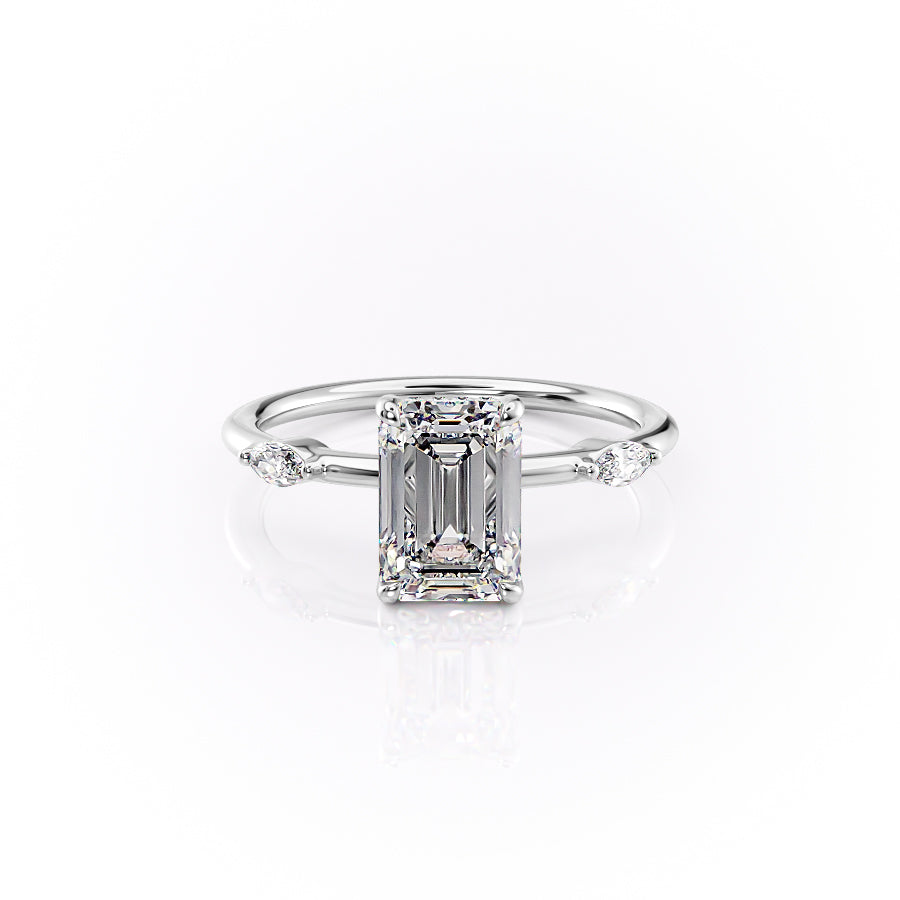 The Nicole Set  With A 4 Carat Emerald 18K White Gold Moissanite