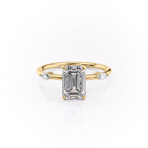 The Nicole Set With A 2 Carat Emerald 18K Yellow Gold Lab Diamond