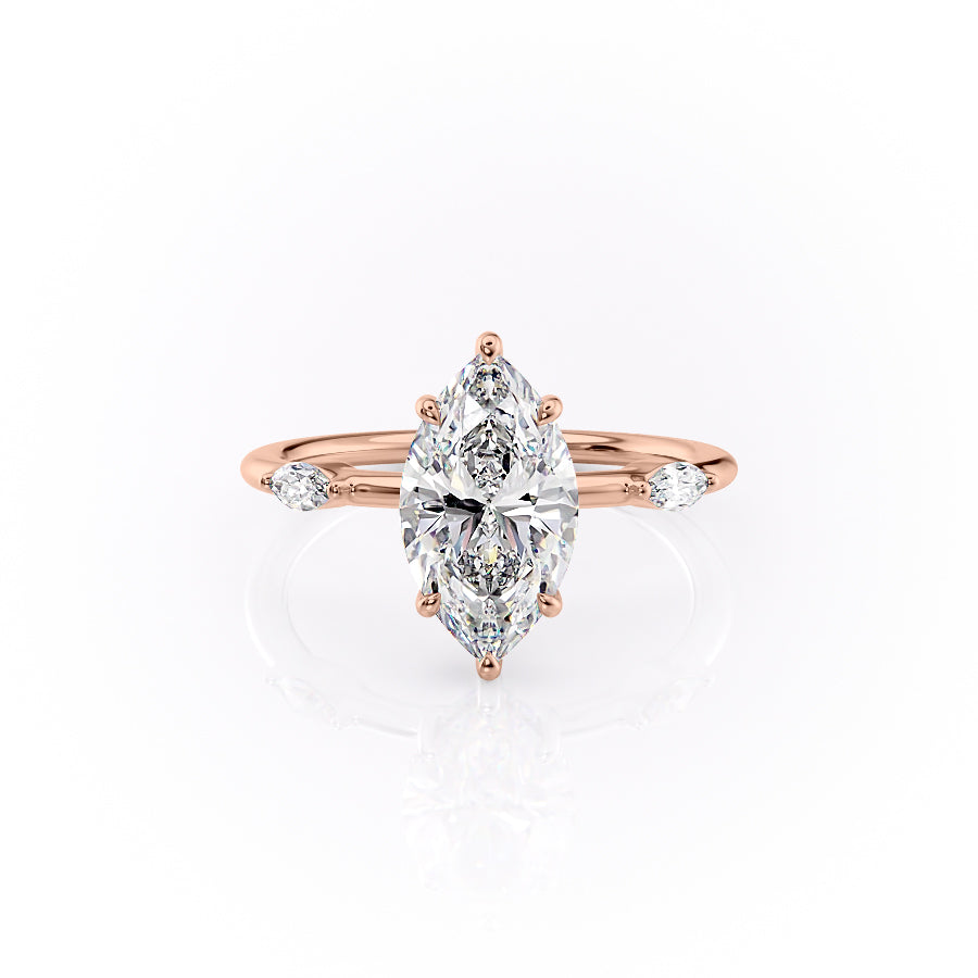The Nicole Set  With A 3 Carat Marquise 14K Rose Gold Moissanite