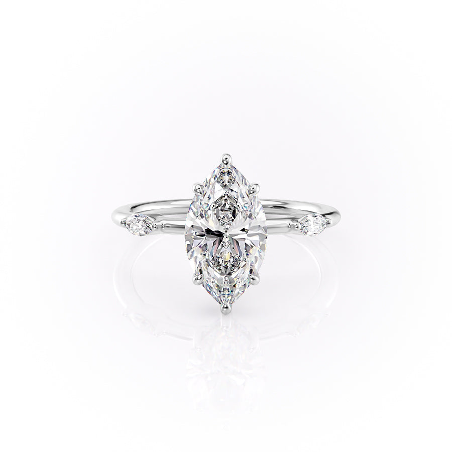 The Nicole Set With A 2 Carat Marquise 18K White Gold Lab Diamond