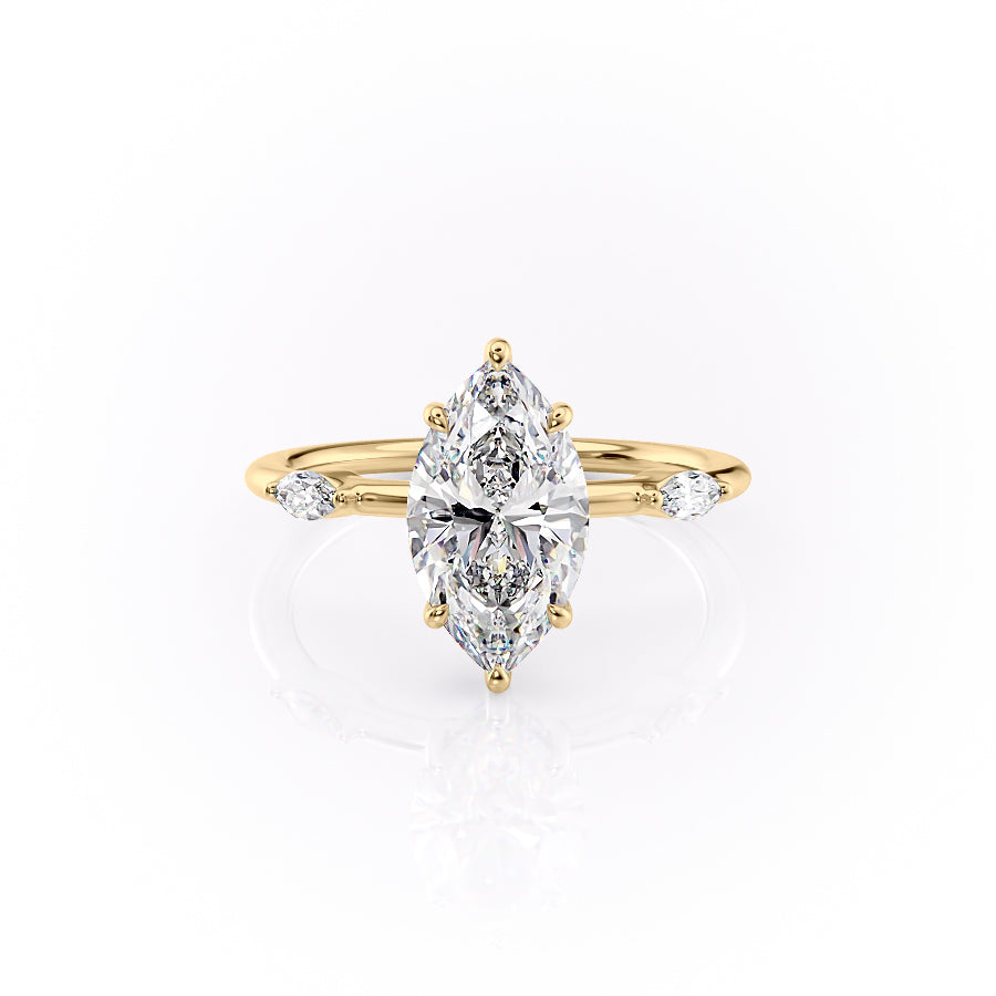 The Nicole Set  With A 3.5 Carat Marquise 18K Yellow Gold Moissanite