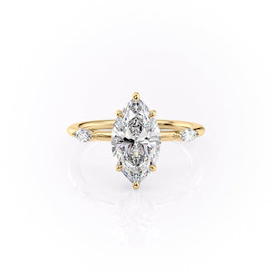 The Nicole Set  With A 2.5 Carat Marquise 14K Yellow Gold Moissanite
