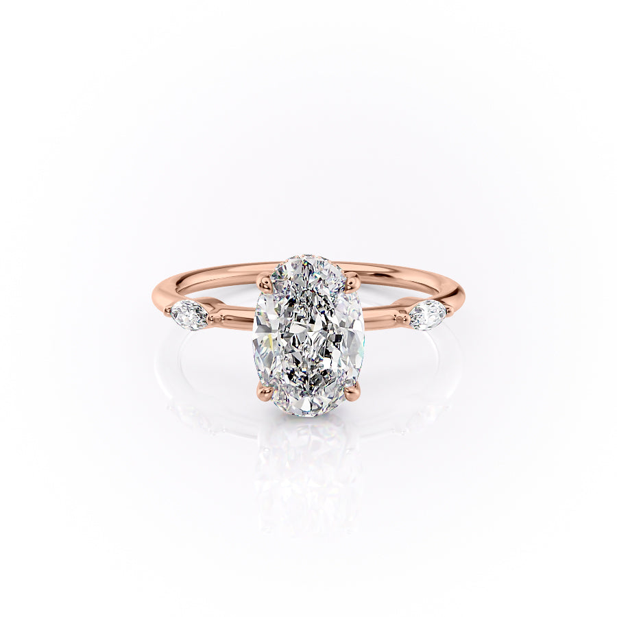 The Nicole Set  With A 5 Carat Oval 14K Rose Gold Moissanite