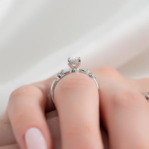 The Nicole Set  With A 2 Carat Oval 14K White Gold Moissanite