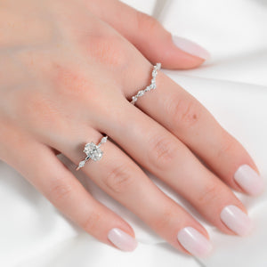 The Nicole Set  With A 2 Carat Oval 14K White Gold Moissanite