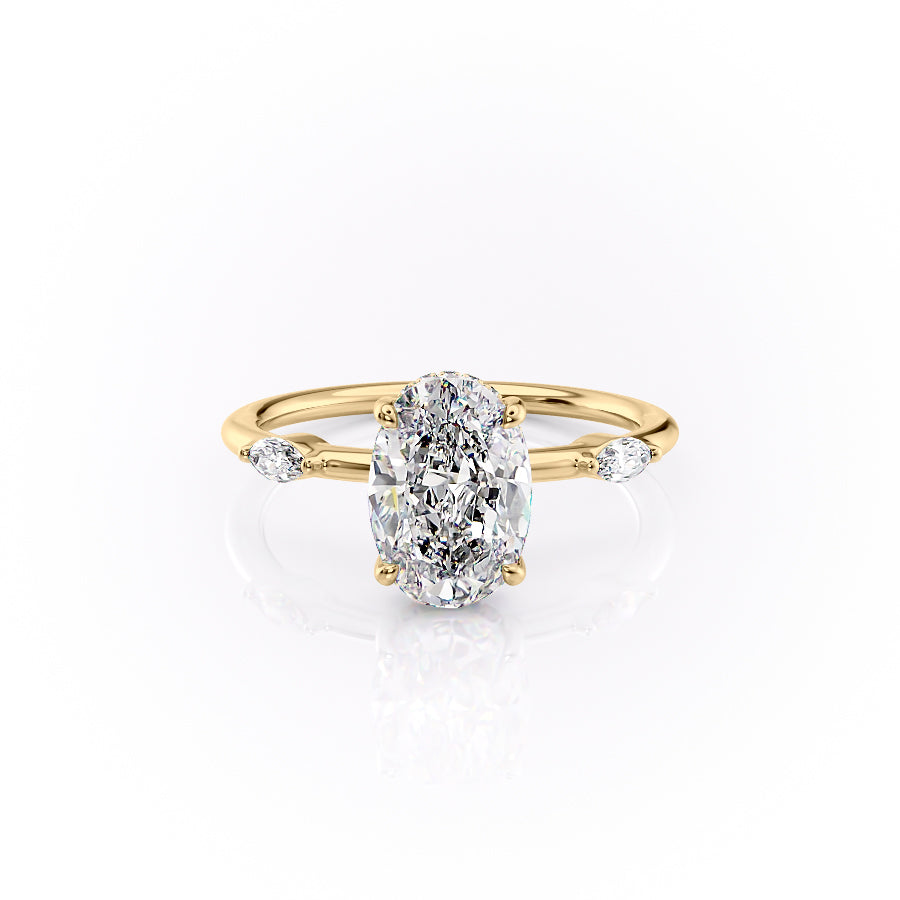 The Nicole Set  With A 2 Carat Oval 14K Yellow Gold Moissanite