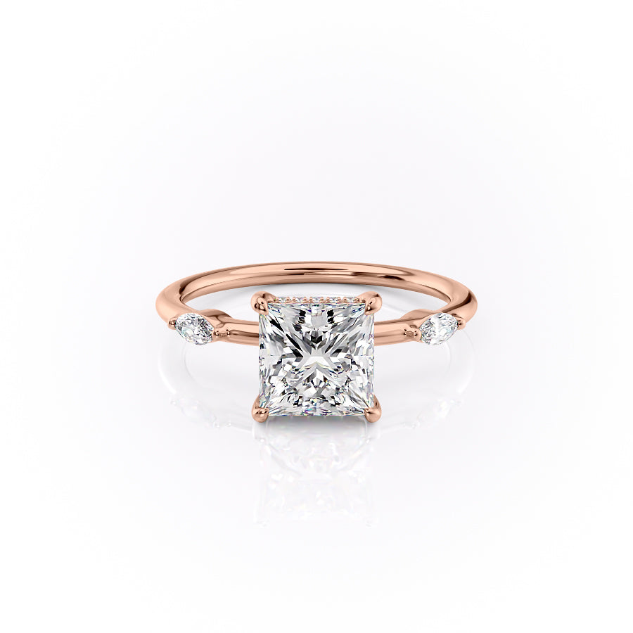 The Nicole Set With A 1.5 Carat Princess 14K Rose Gold Lab Diamond