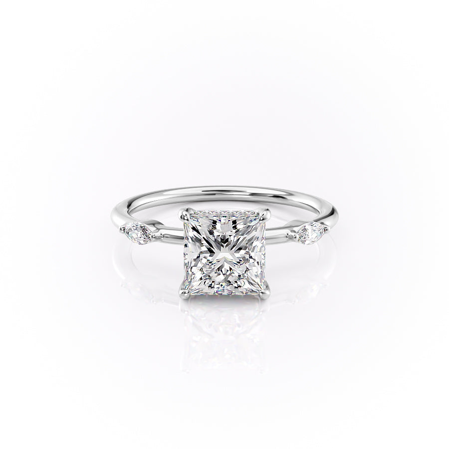 The Nicole Set With A 2.5 Carat Princess 18K White Gold Lab Diamond