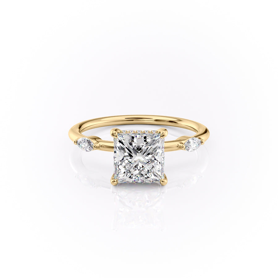 The Nicole Set  With A 3 Carat Princess 18K Yellow Gold Moissanite