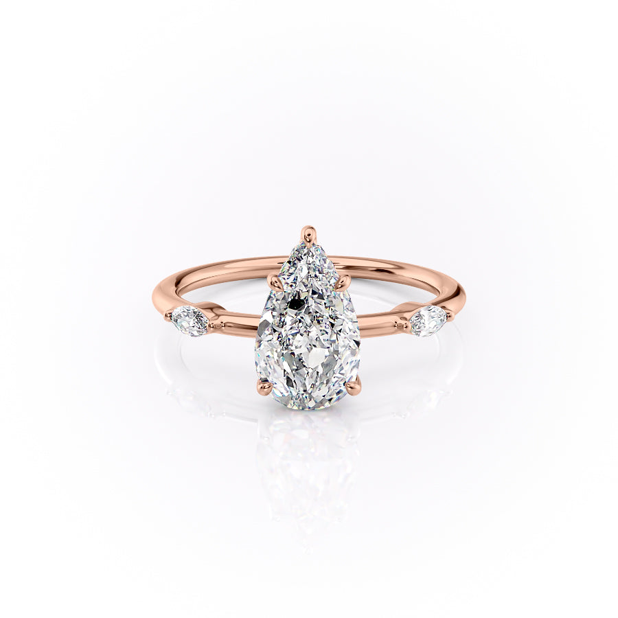 The Nicole Set  With A 5 Carat Pear 14K Rose Gold Moissanite