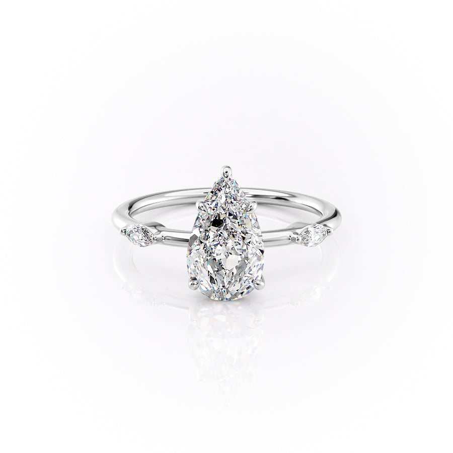 The Nicole Set With A 1 Carat Pear 14K White Gold Lab Diamond