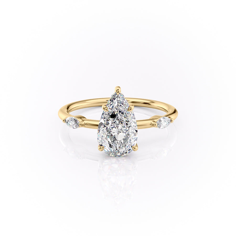 The Nicole Set  With A 1 Carat Pear 18K Yellow Gold Moissanite