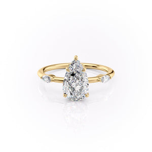 The Nicole Set  With A 1 Carat Pear 18K Yellow Gold Moissanite