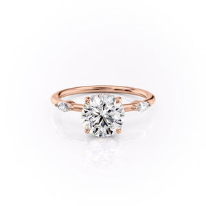 The Nicole Set With A 3 Carat Round 14K Rose Gold Lab Diamond