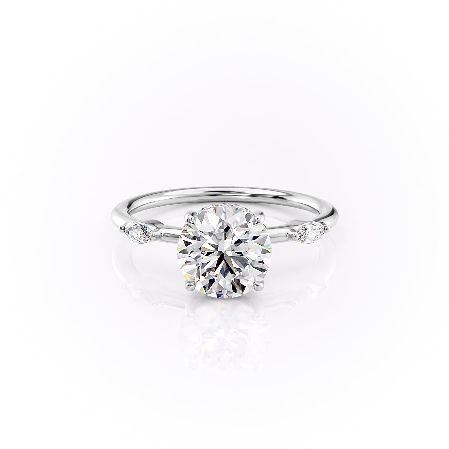 The Nicole Set With A 1.5 Carat Round 18K White Gold Lab Diamond