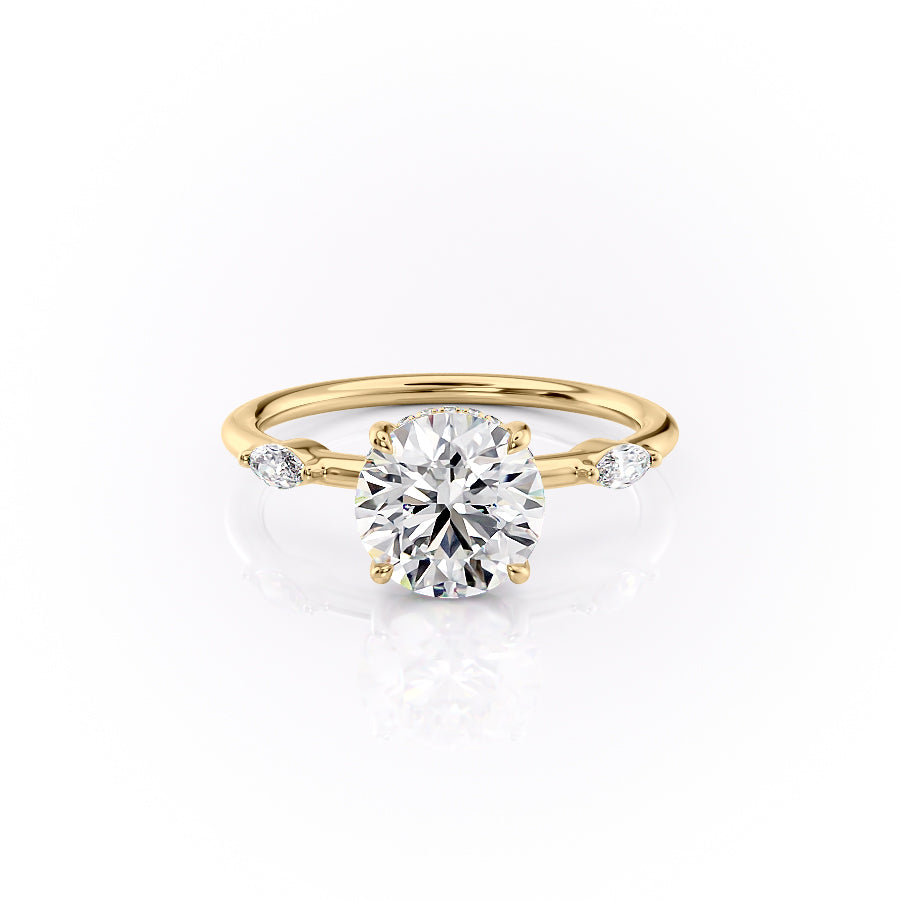 The Nicole Set  With A 1.5 Carat Round 14K Yellow Gold Moissanite