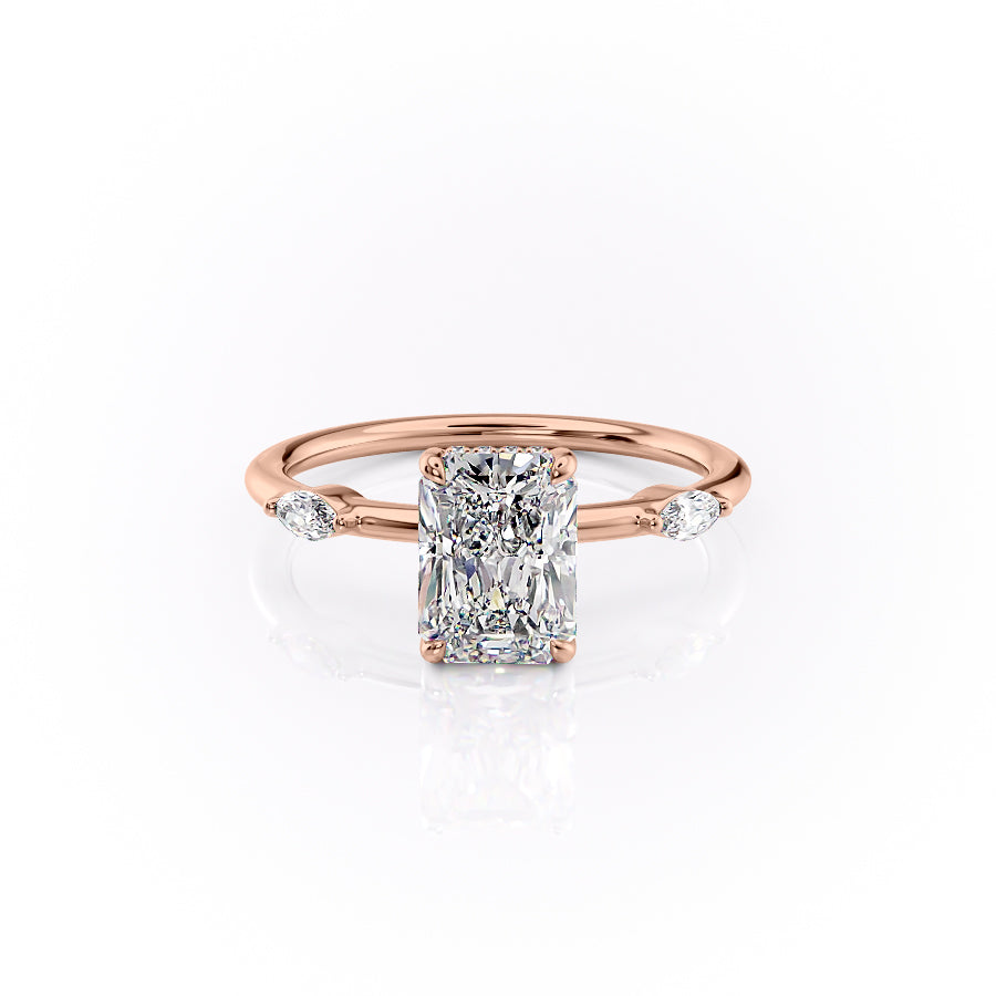 The Nicole Set  With A 1.5 Carat Radiant 14K Rose Gold Moissanite