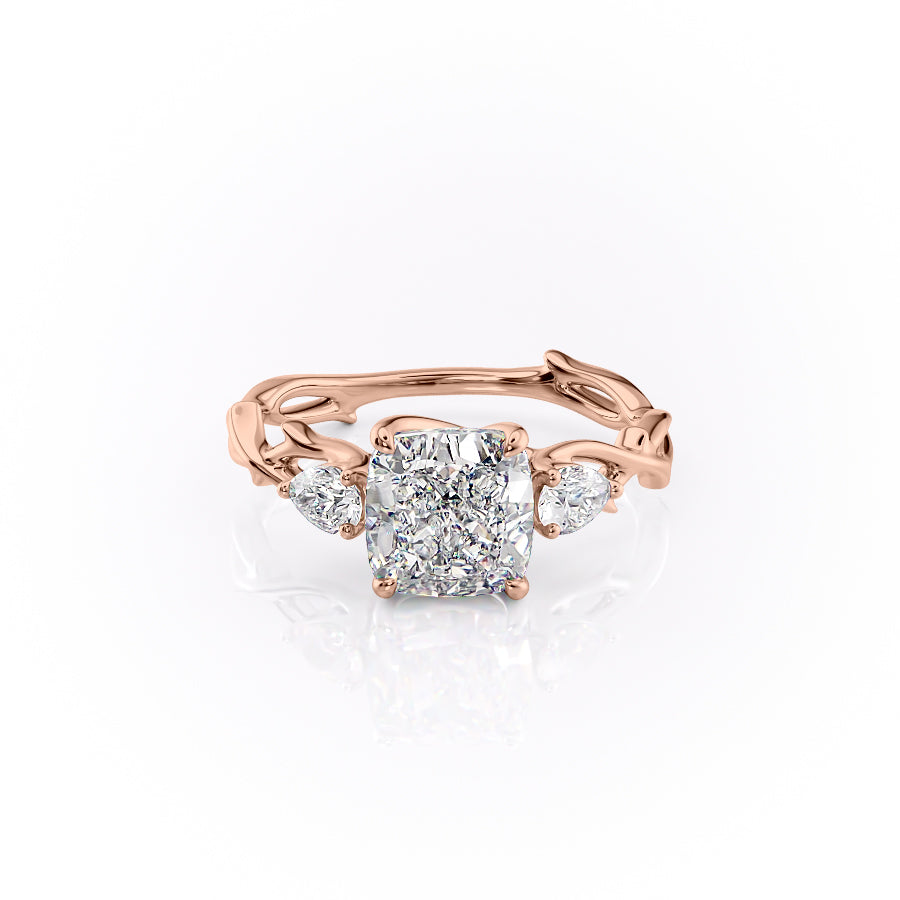 The Twig Set  With A 1.5 Carat Cushion 14K Rose Gold Moissanite